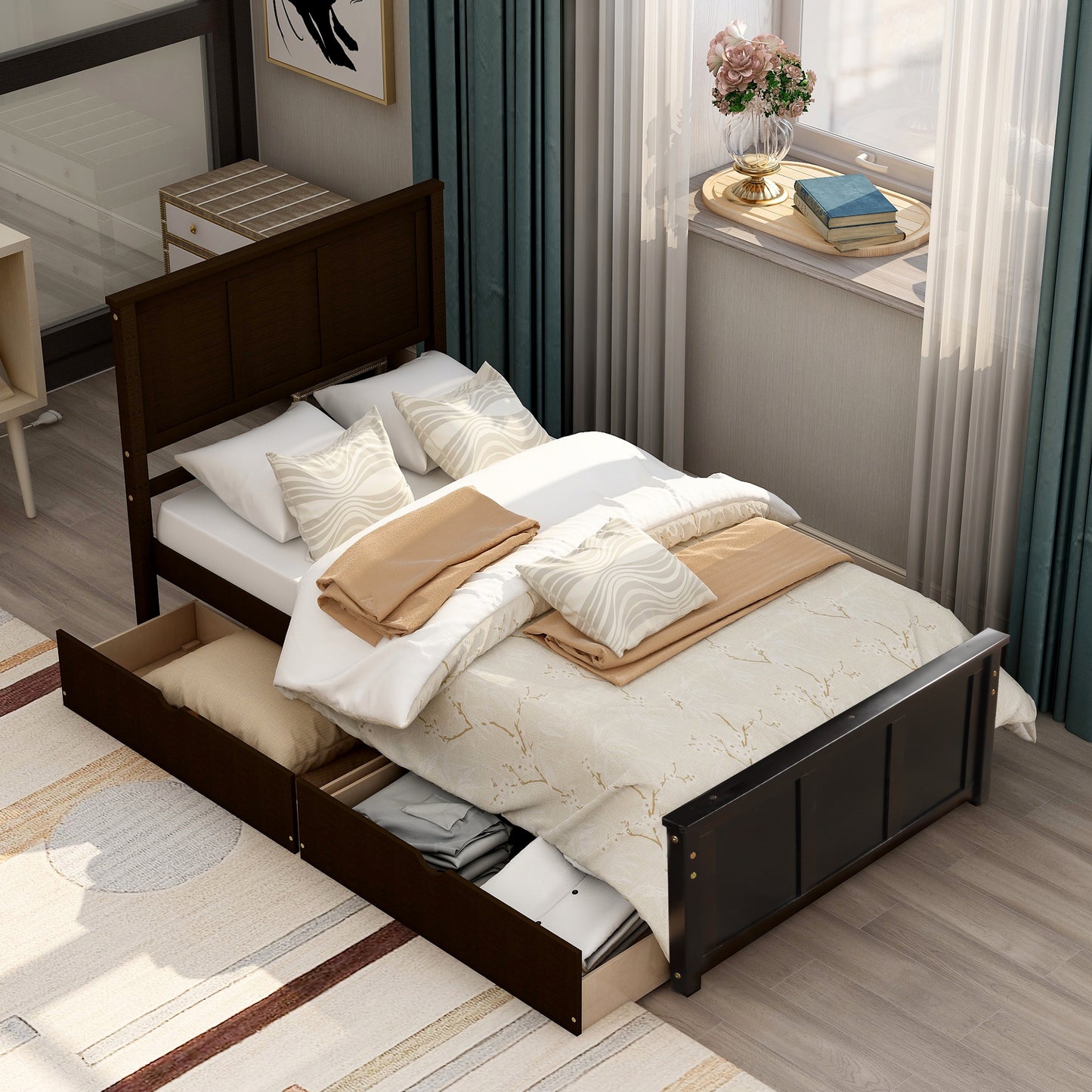 Espresso Twin Platform Storage Bed