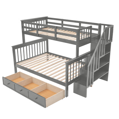 Stairway Gray Twin-Over-Full Bunk Bed with Drawer