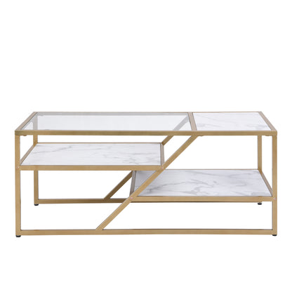 Golden Coffee Table with Storage Shelf