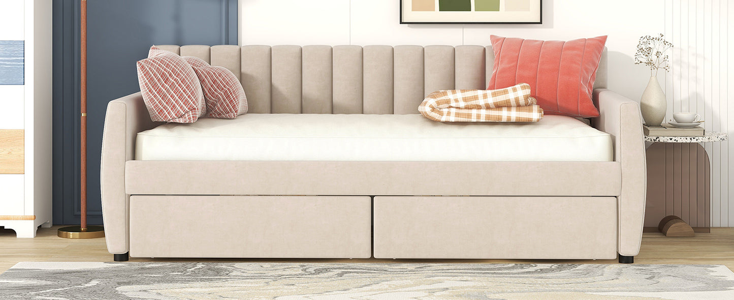 Vertical Lined Beige Daybed with Drawers (twin)