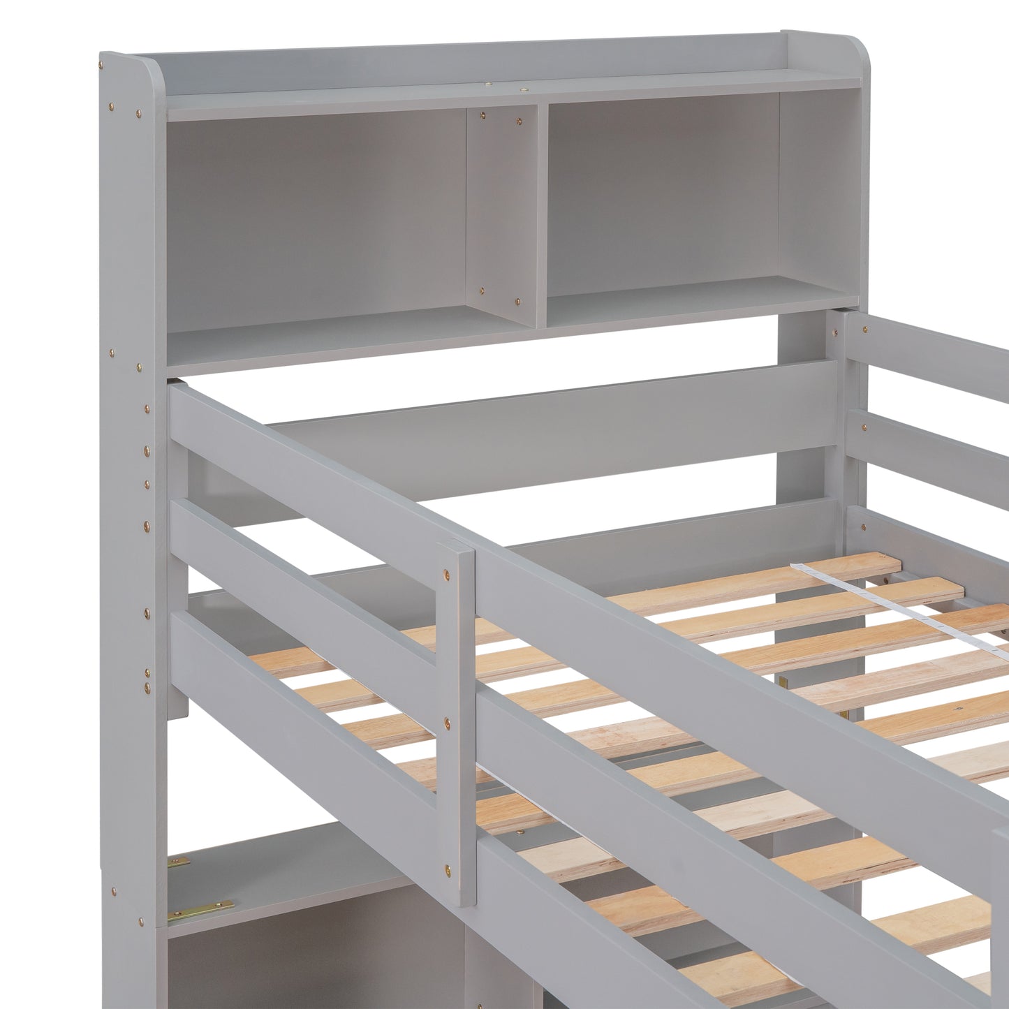 Bookcase Gray Twin Over Twin Bunk Bed