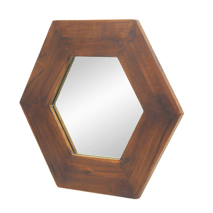 18.5" x 18.5" Hexagon Mirror with Dark Brown Wood Frame