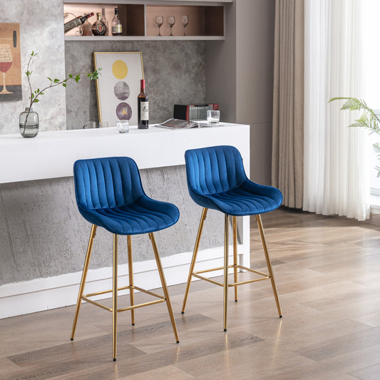 26" Set of 2 Bar Stools (blue/gold)