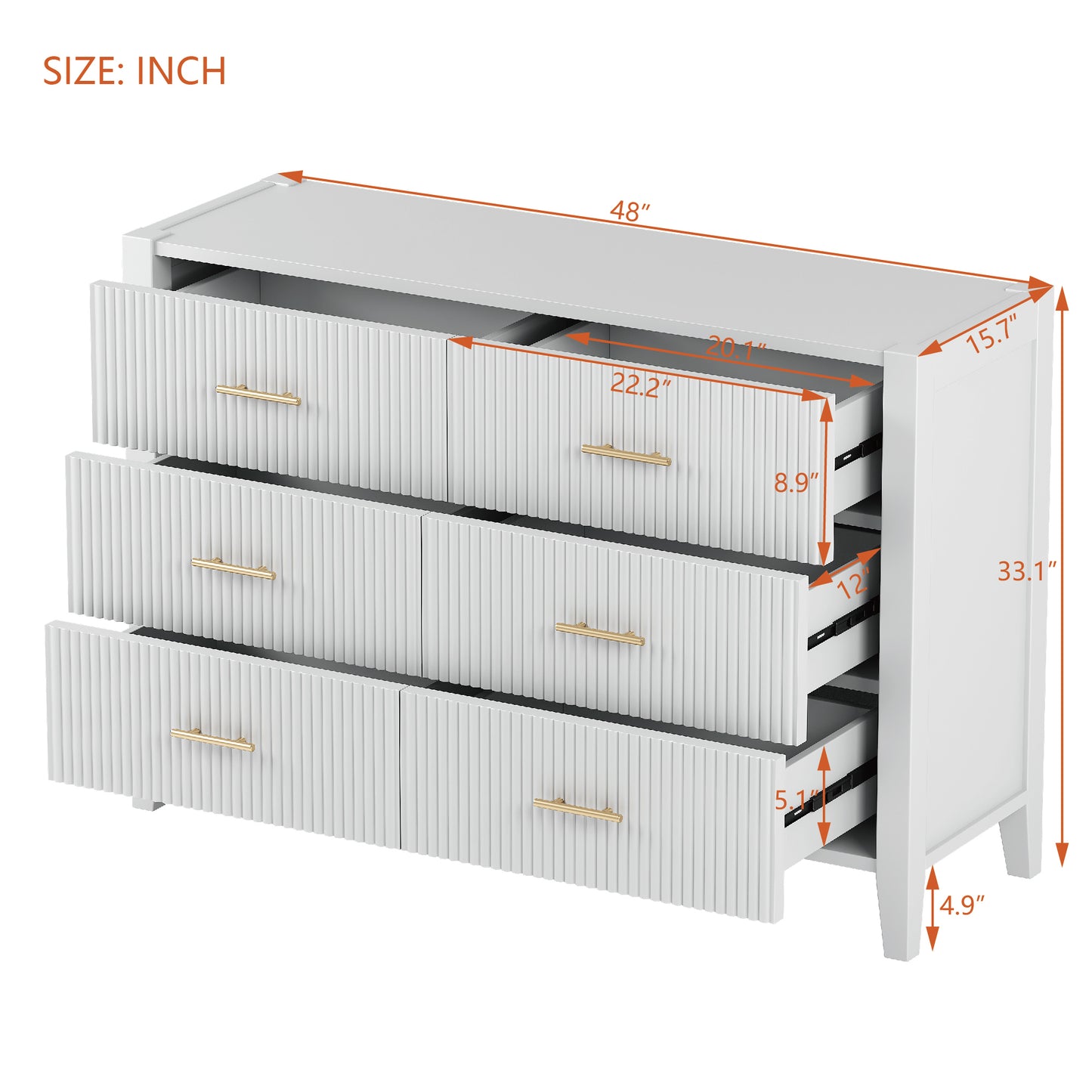 Stripe 6 Drawer Dresser (white)