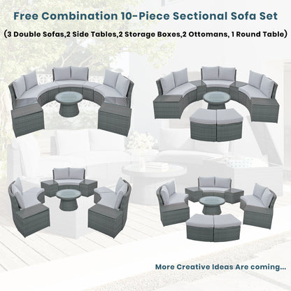 10-Piece Outdoor Sectional Half Round (light gray)