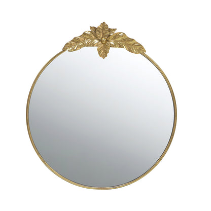Large Round Wall Mirror with Gold Metal Leaf Frame
