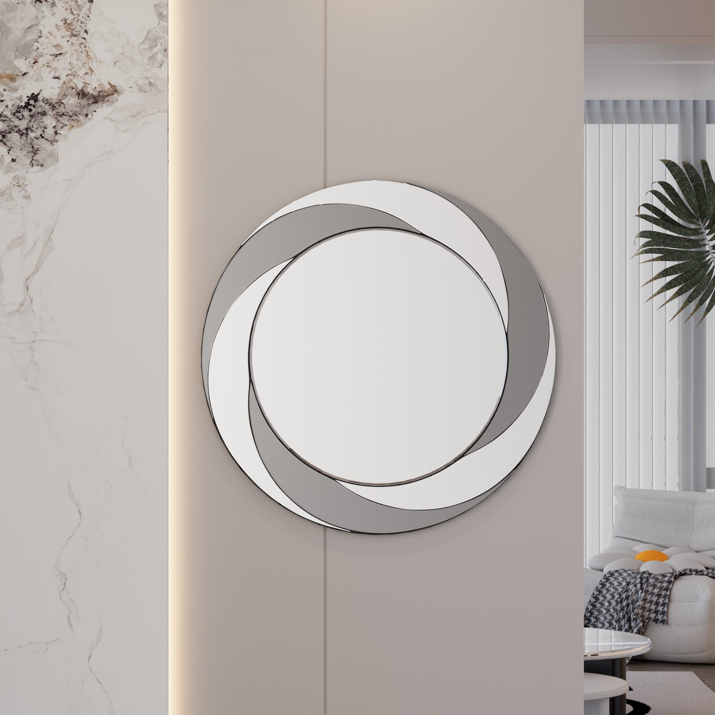 24 inch Wall-Mounted Silver Decorative Round Wall Mirror