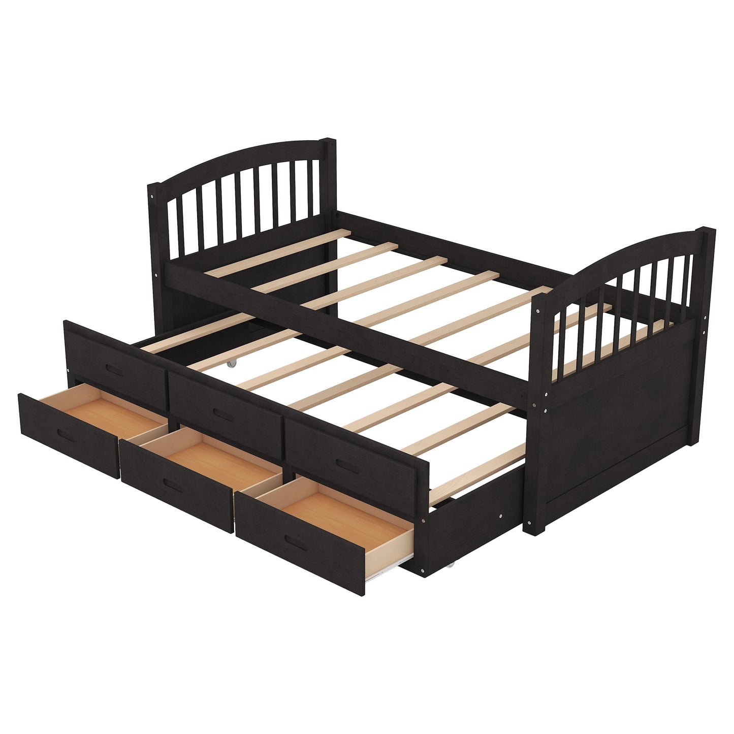 Espresso Twin over Twin Wood Bunk Bed with Trundle and Drawers