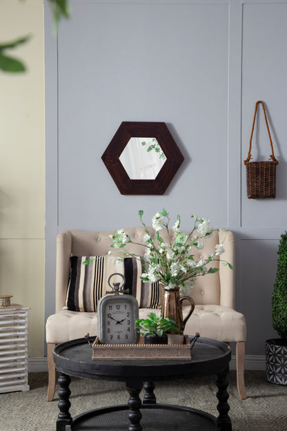 18.5" x 18.5" Hexagon Mirror with Dark Brown Wood Frame