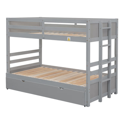 Gray Twin over Pull-out Bunk Bed with Trundle