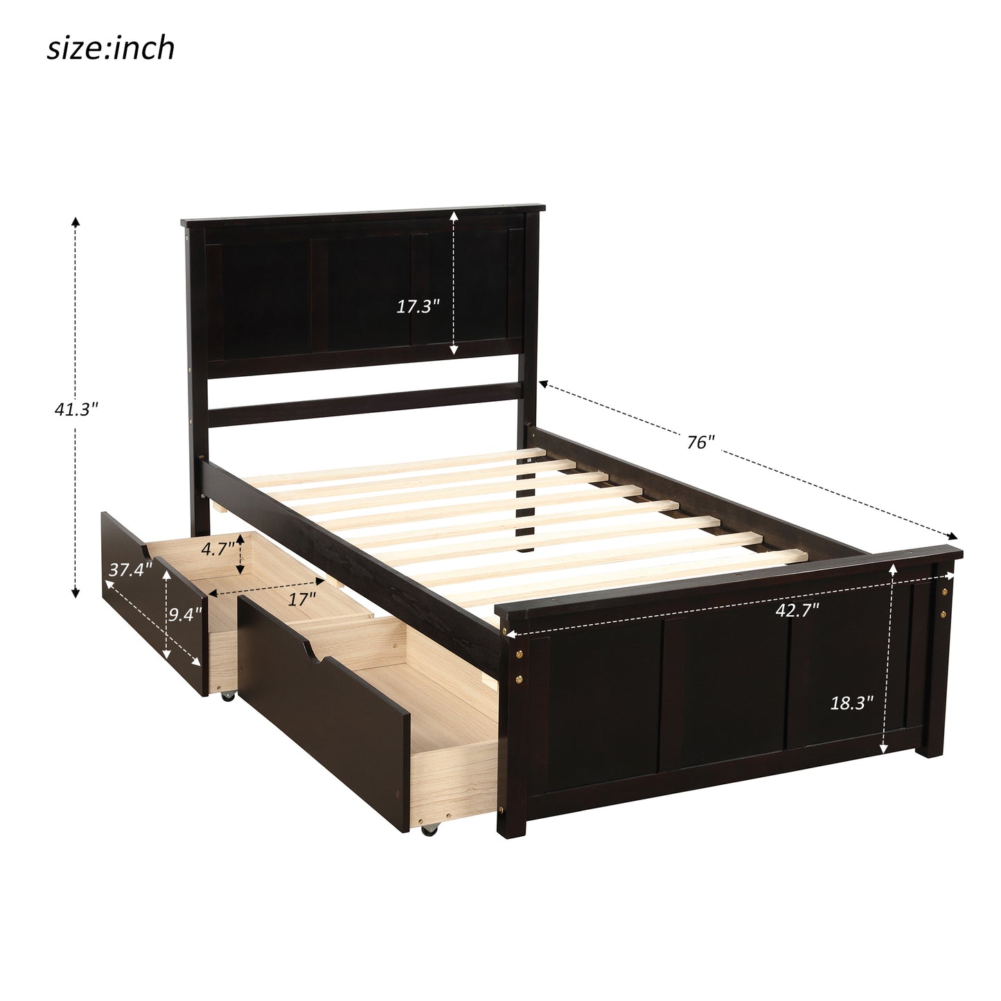 Espresso Twin Platform Storage Bed