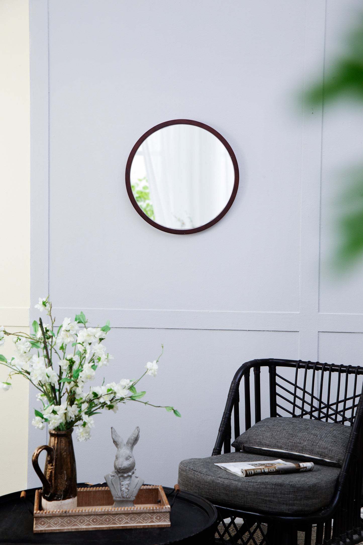 20" x 20" Circle Wall Mirror with Walnut Wooden Frame