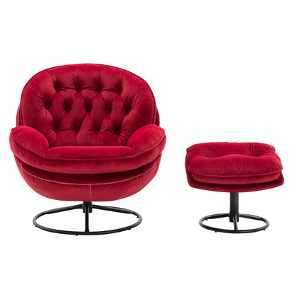 Marsh Red Accent Chair with Ottoman