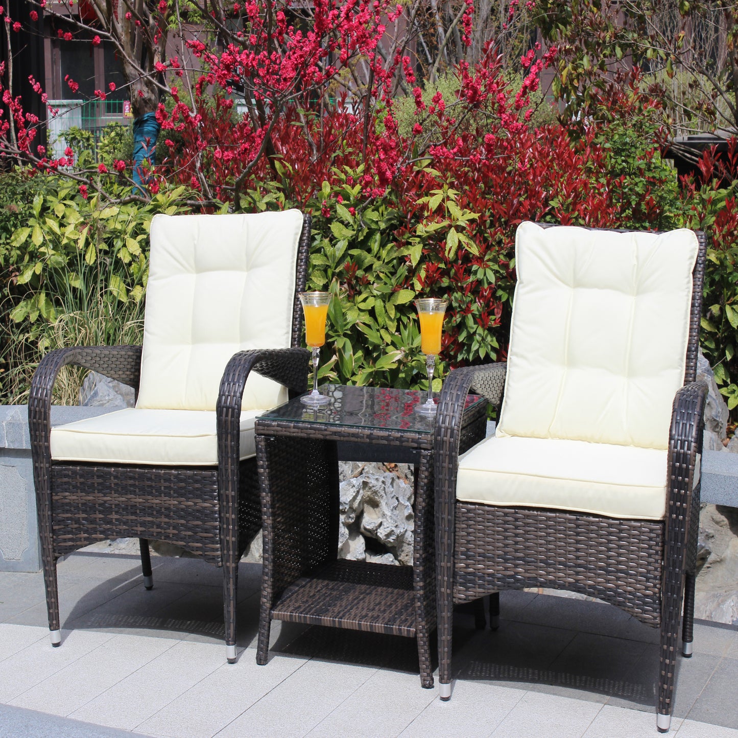 Outdoor 3 piece Beige 2 Chairs and Table