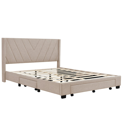 V Storage Queen Bed (beige)