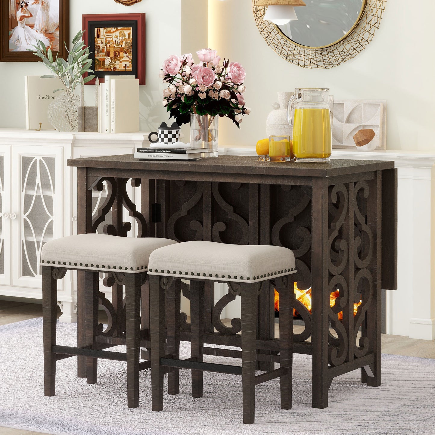 Averill Espresso 3 Piece Dining Table Set