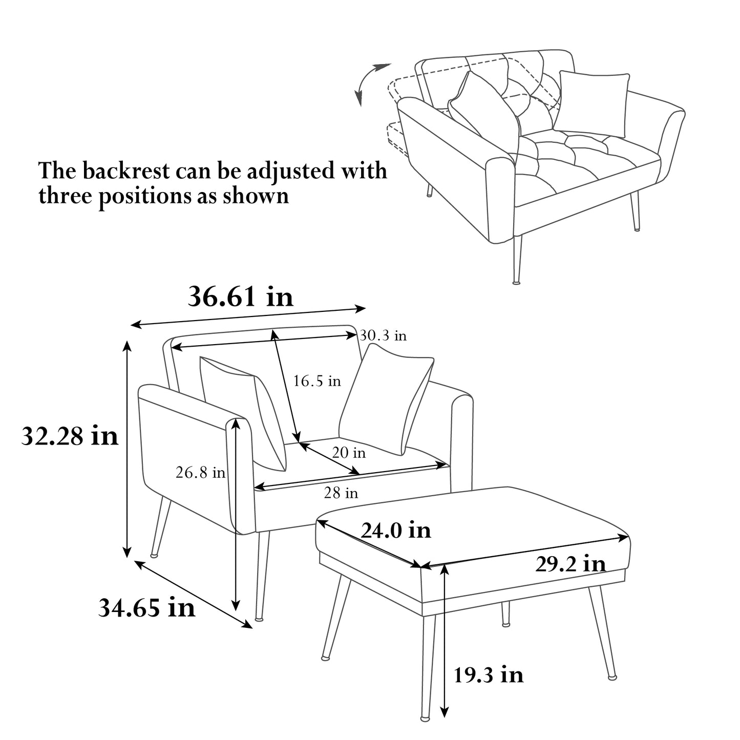 Nora Gray 36.61'' Wide Adjustable Accent Chair With Ottoman