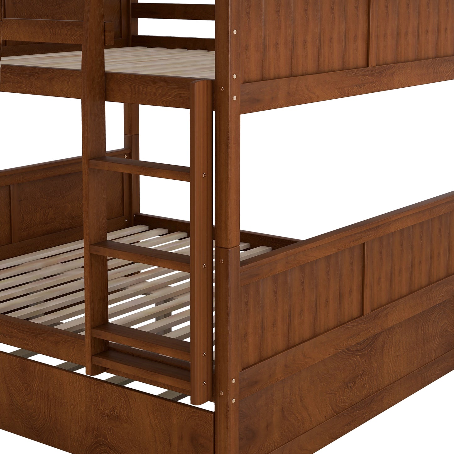 Walnut Full Over Full Bunk Bed with Twin Size Trundle