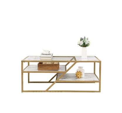 Golden Coffee Table with Storage Shelf