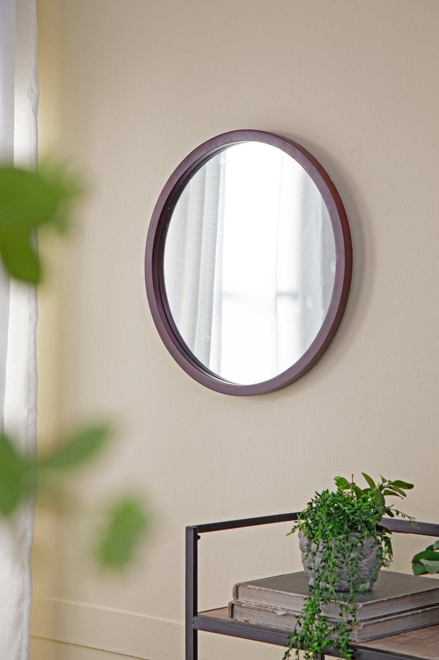 20" x 20" Circle Wall Mirror with Walnut Wooden Frame