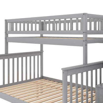 Gray Twin over Full Stairway Bunk Bed with Storage