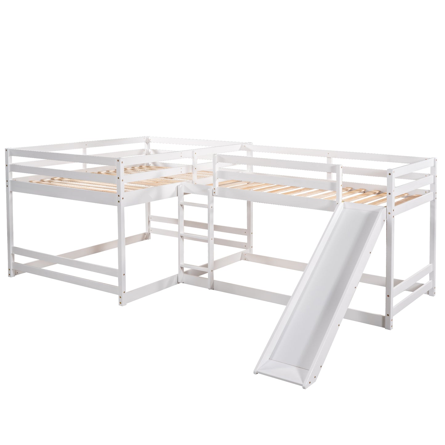 L-Shaped White Full and Twin Bunk Bed