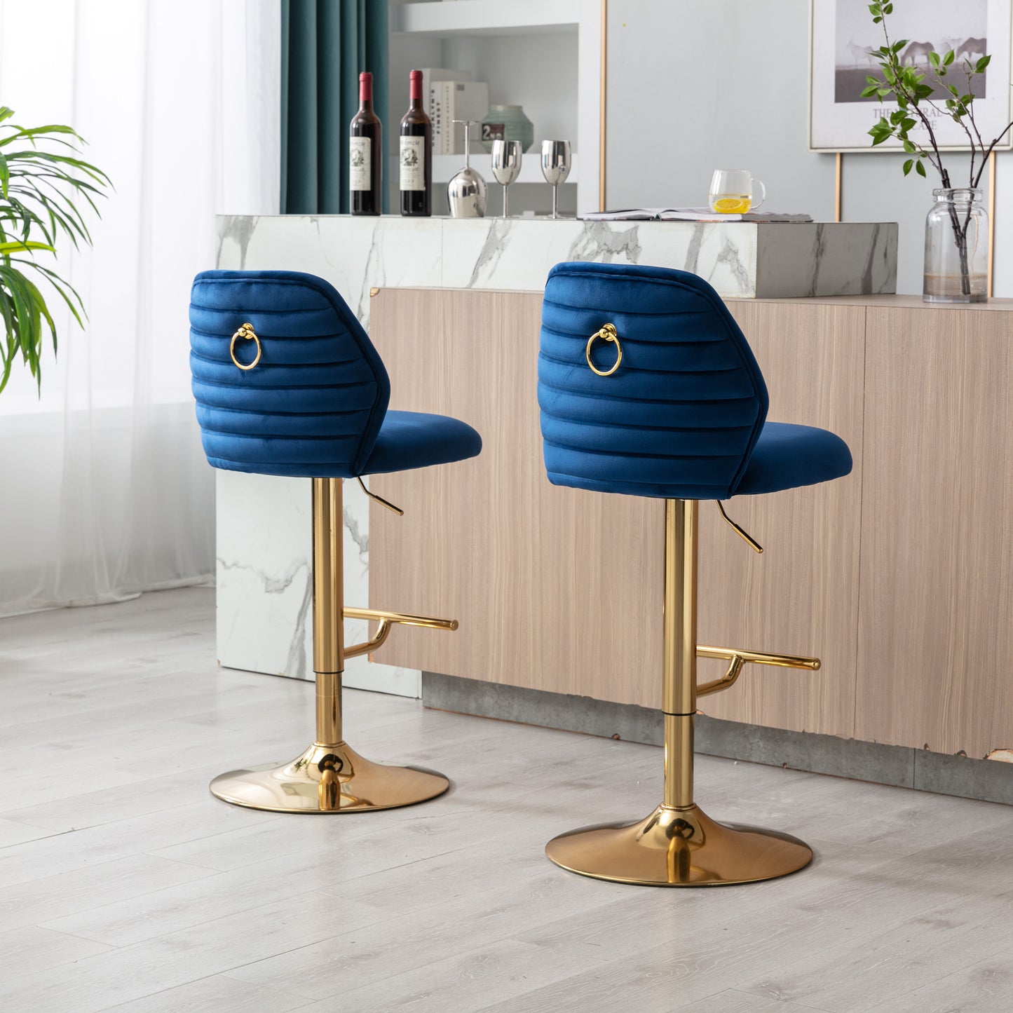 Rock Adjustable Bar Stool Set of 2 (blue/gold)