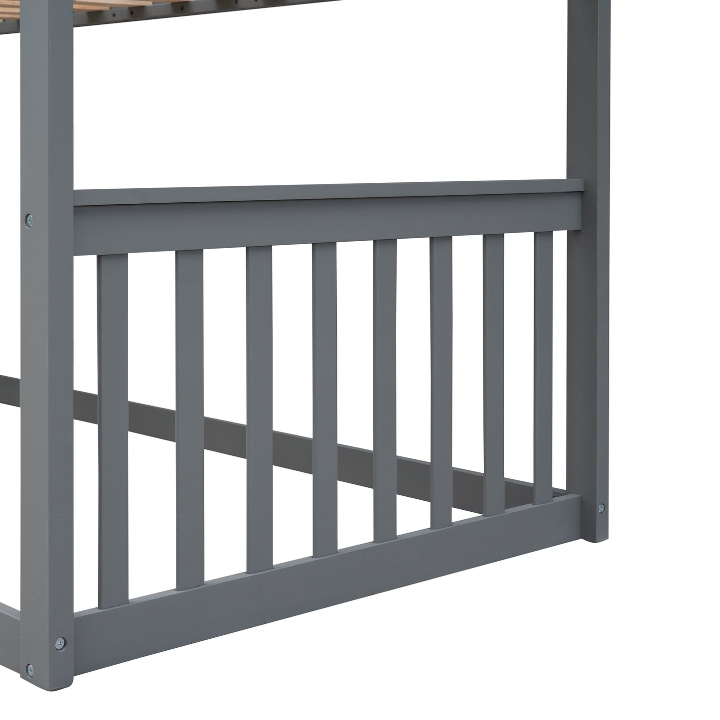 Gray House Twin Over Twin House Bunk Bed With Ladder