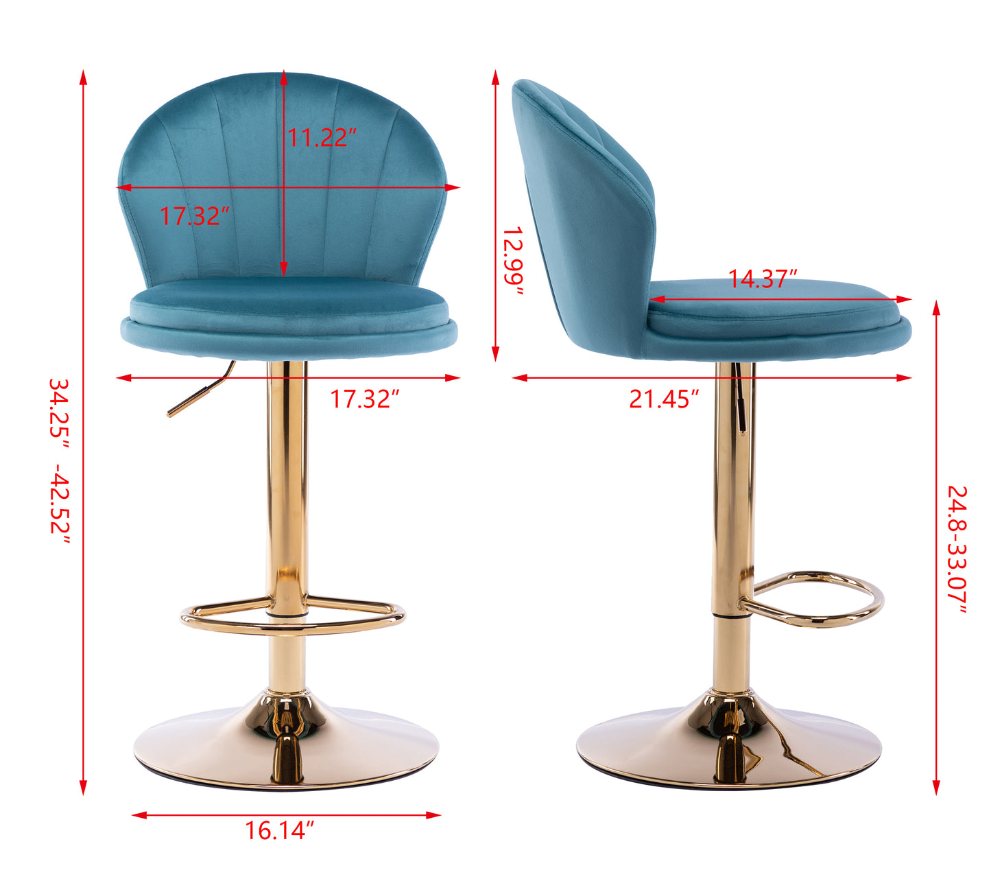 Shell Adjustable Bar Stool Set of 2  (light blue/gold)