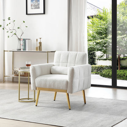 Modern Comfy Tufted White Teddy Accent Chair