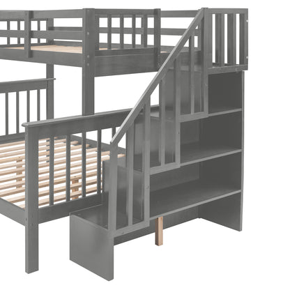 Stairway Gray Twin-Over-Full Bunk Bed with Drawer