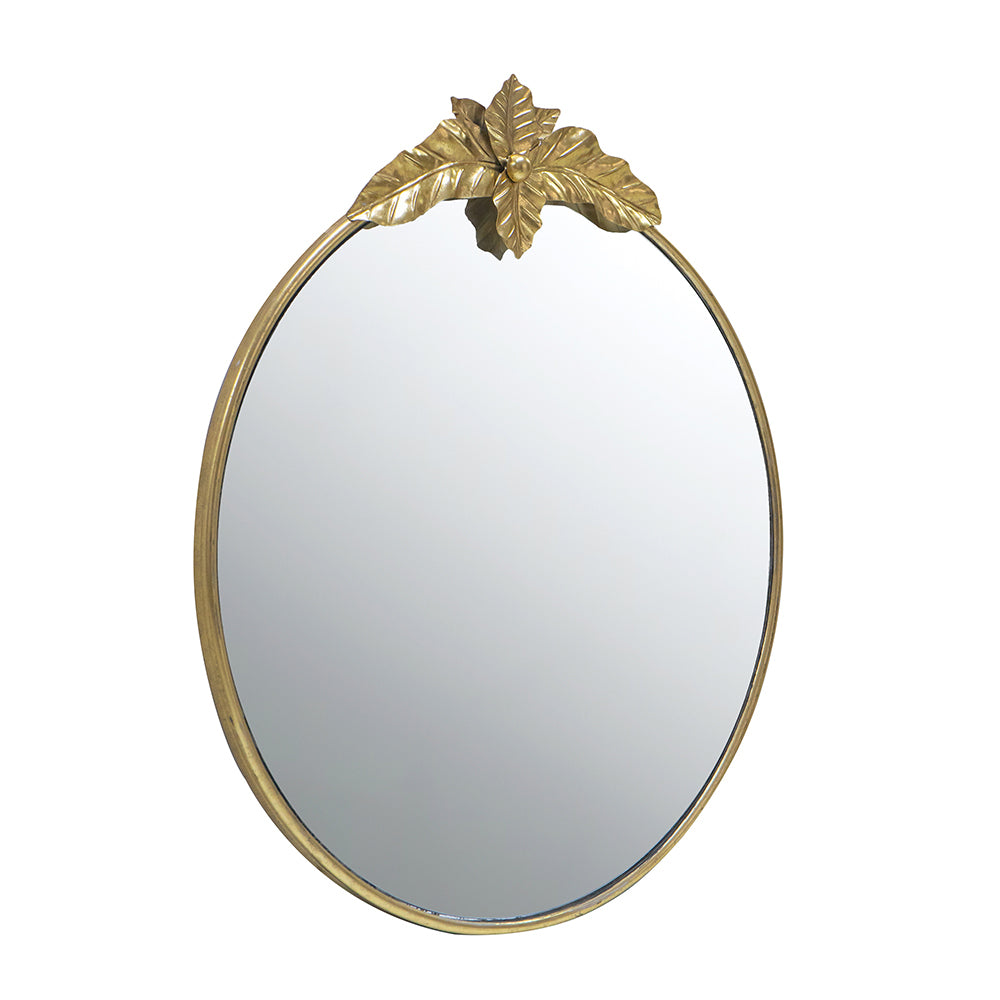 Large Round Wall Mirror with Gold Metal Leaf Frame