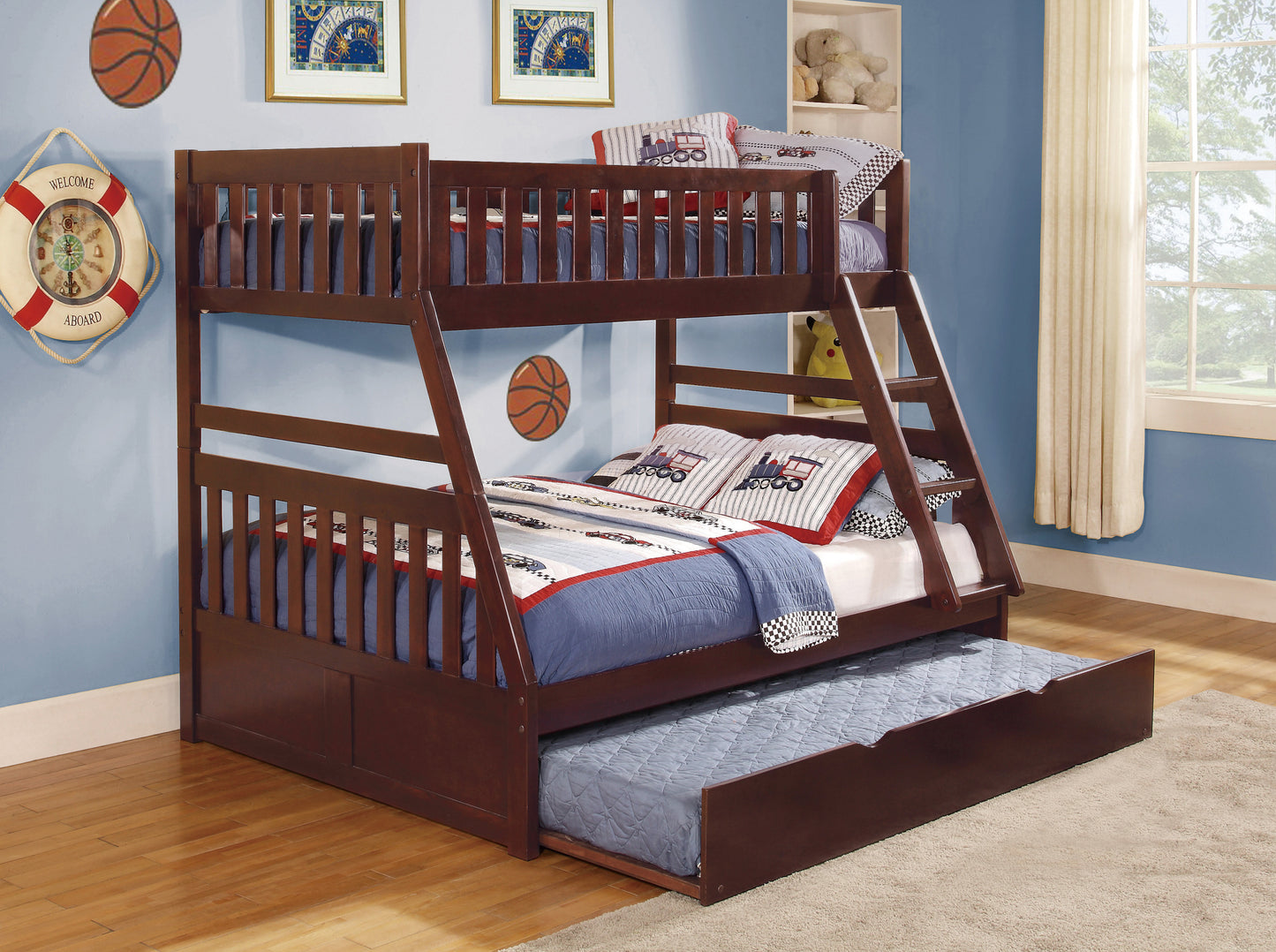 Twin/Full Bunk Bed w/ Twin Trundle (cherry)