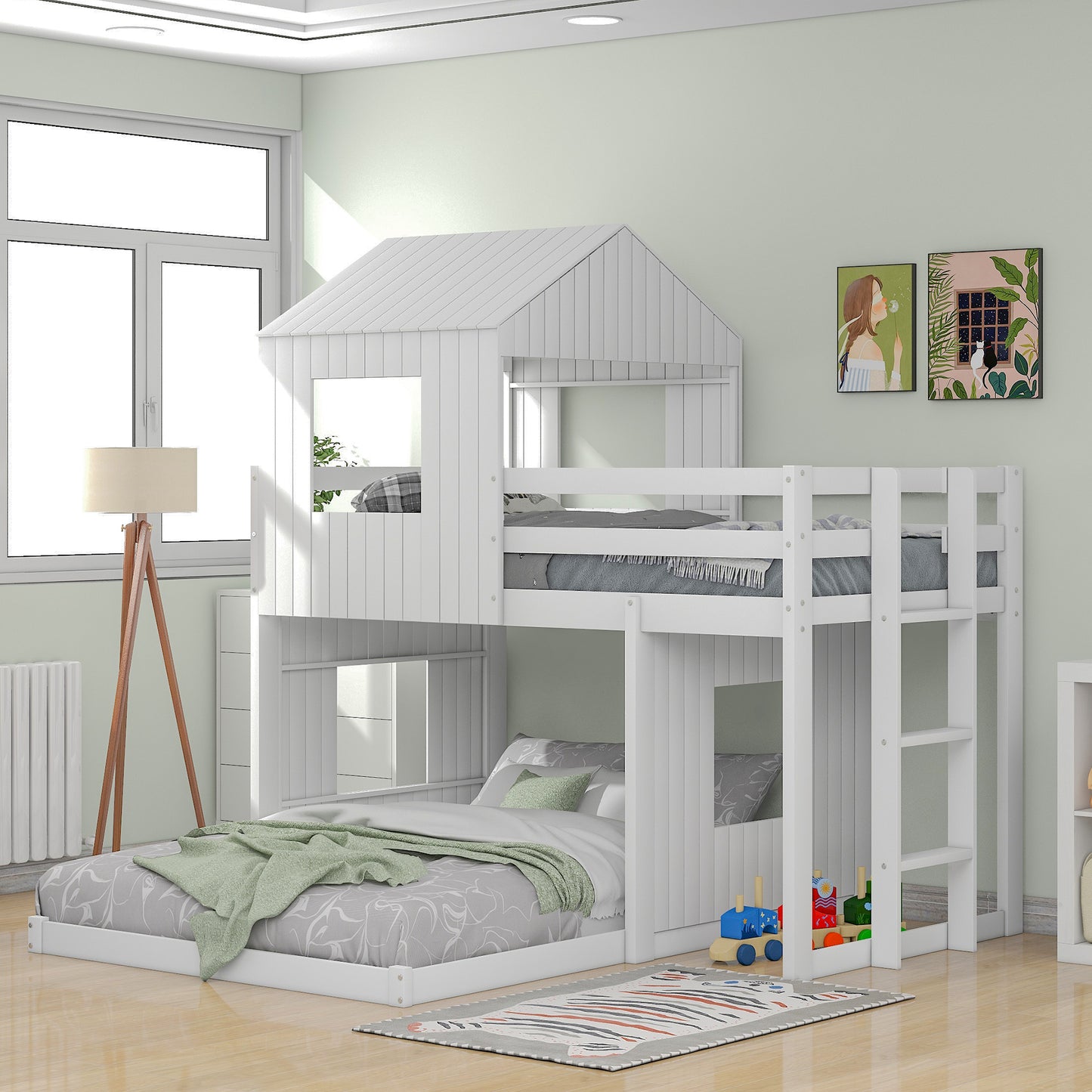 Play House White Twin over Full Bunk Bed