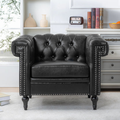 Classic Black Leather Accent Chair