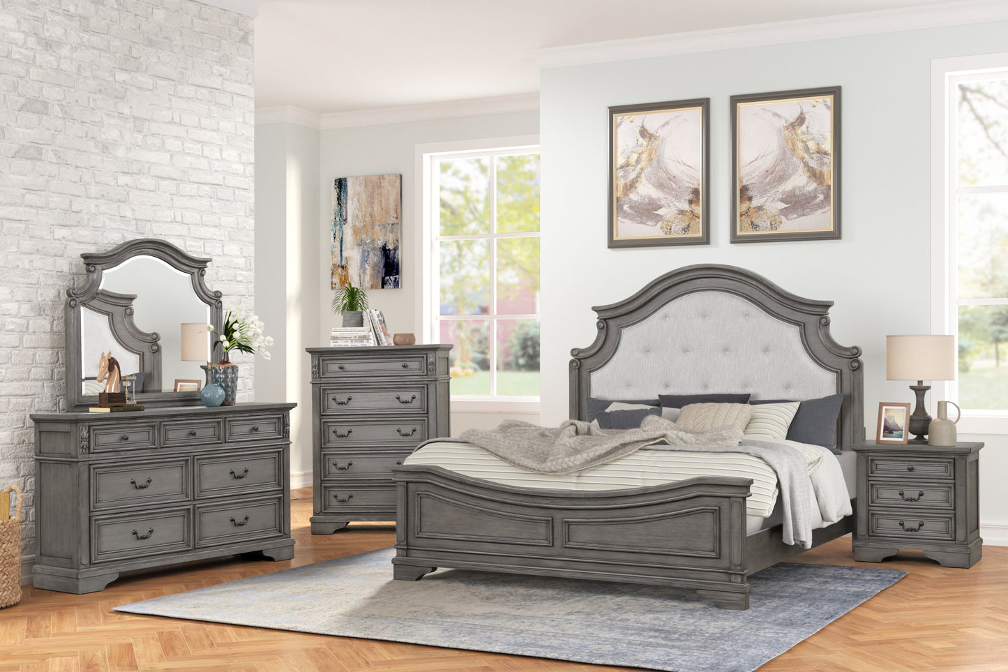 Grace King 5 Piece Bedroom Set in Gray