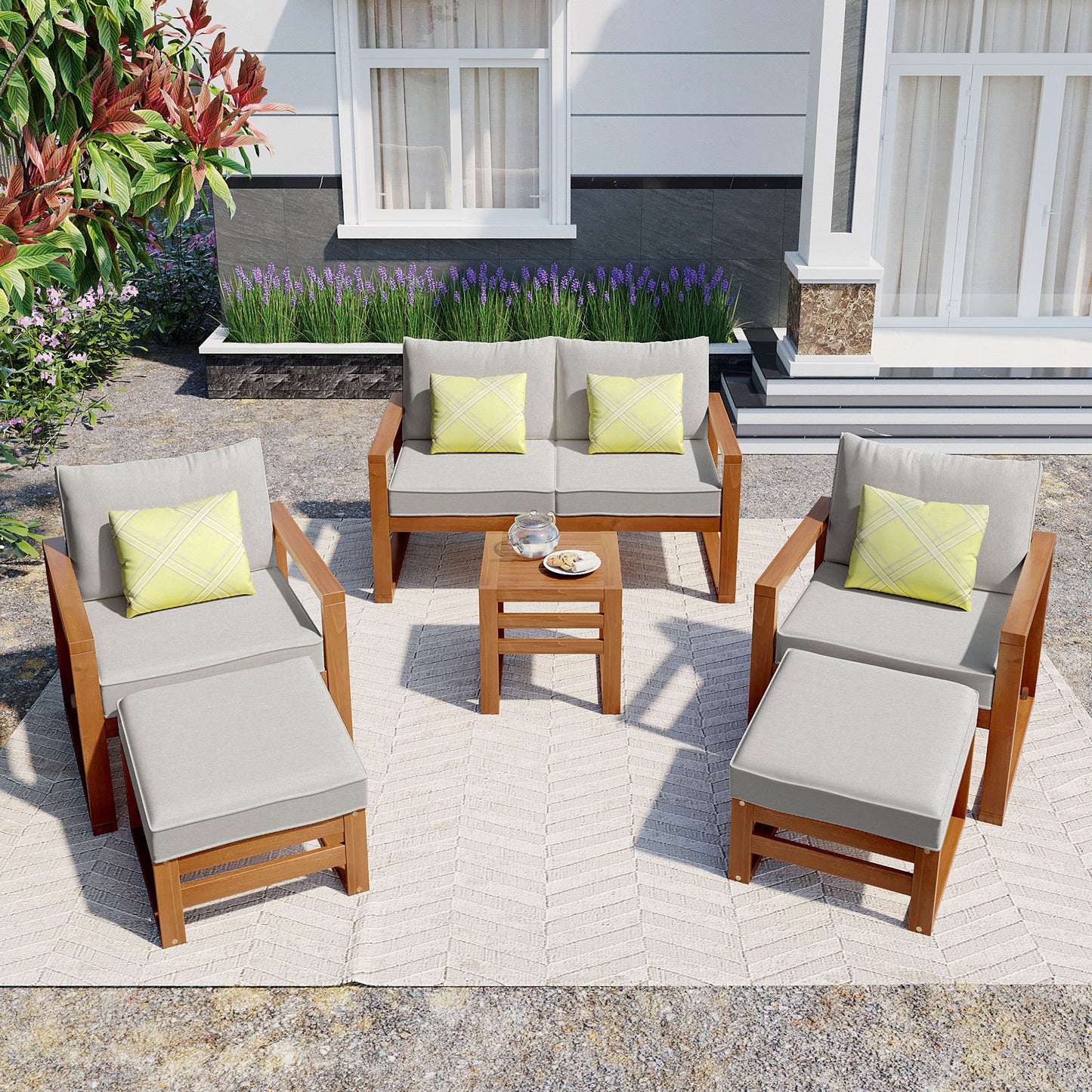 Outdoor Wood 6 Piece Conversation Set