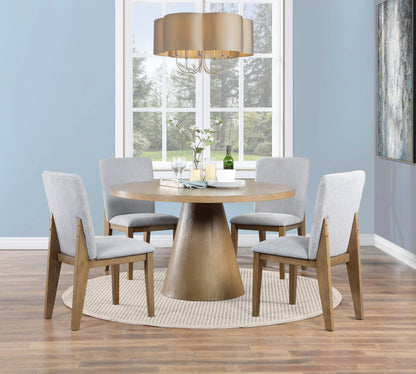 Delphine 5 Piece Round Oak Finish Dining Table Set