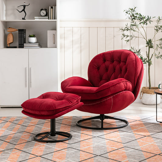 Marsh Red Accent Chair with Ottoman