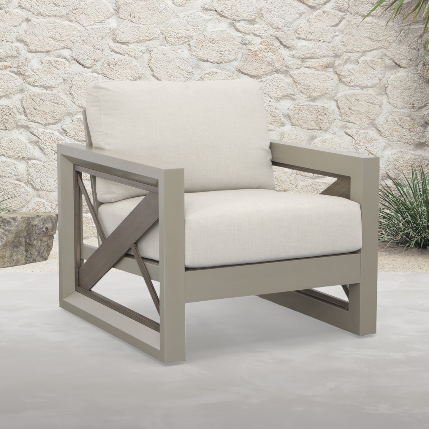 Outdoor Patio Beveled Panels Arm Chair (tan)
