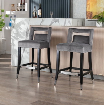 Atlanta Gray Suede Velvet 26" Barstool with Nailheads