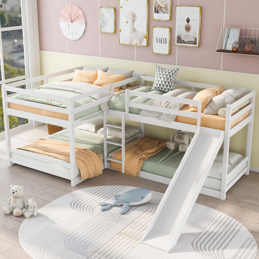 L-Shaped White Full and Twin Bunk Bed