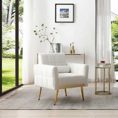 Modern Comfy Tufted White Teddy Accent Chair