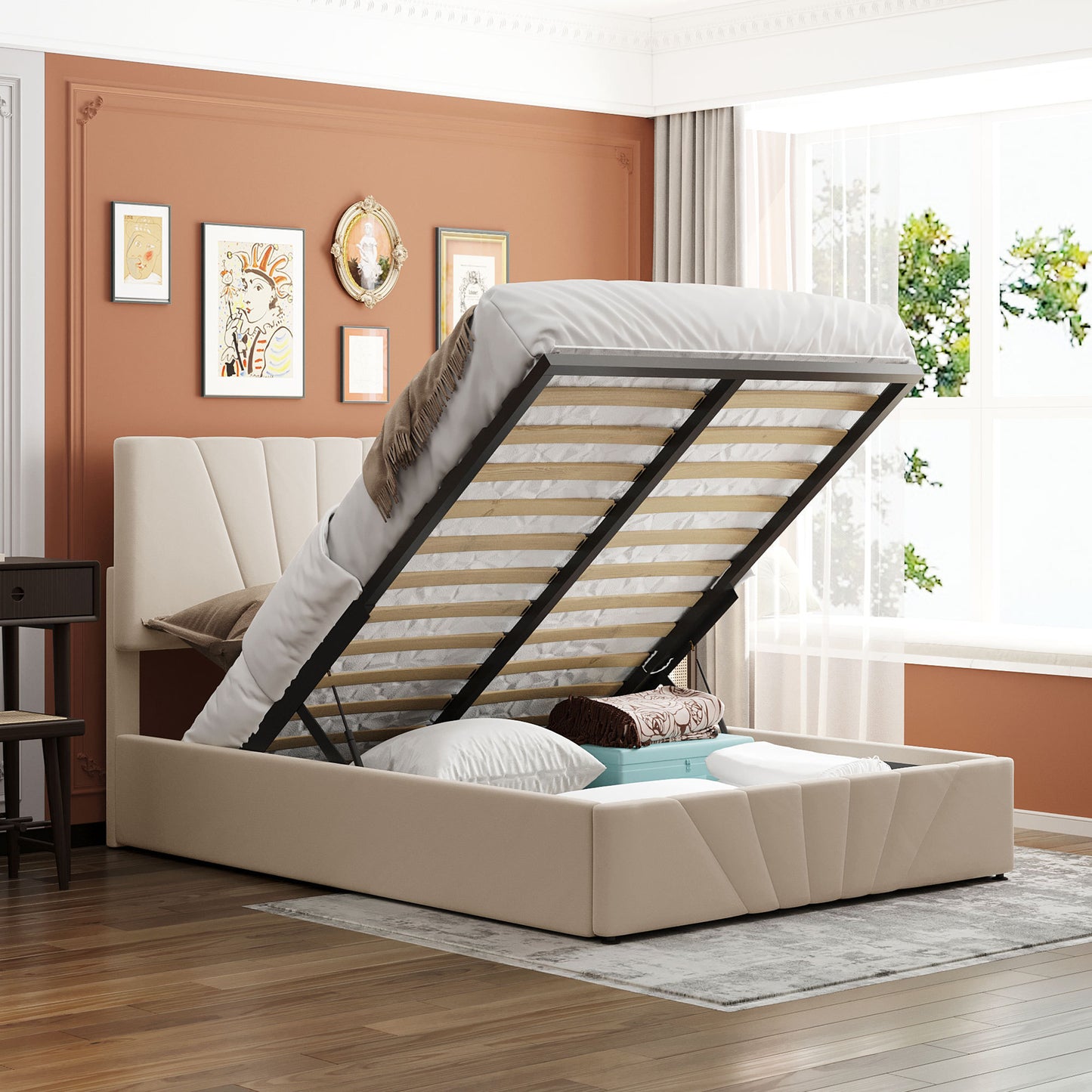 Sun Full Size Upholstered Platform Bed (beige)