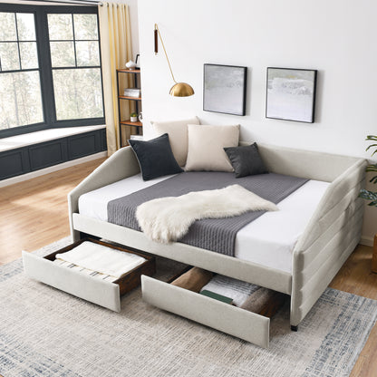 Lined Beige Daybed with Drawers (queen)