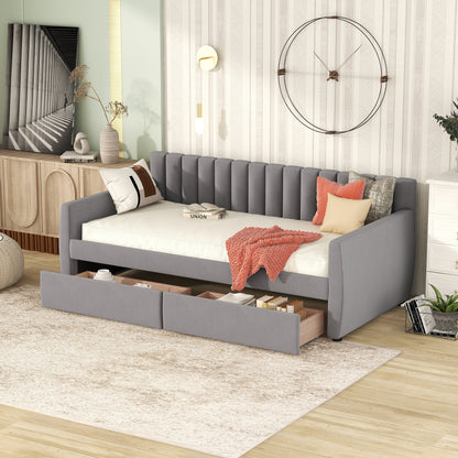 Vertical Lined Gray Daybed with Drawers (twin)