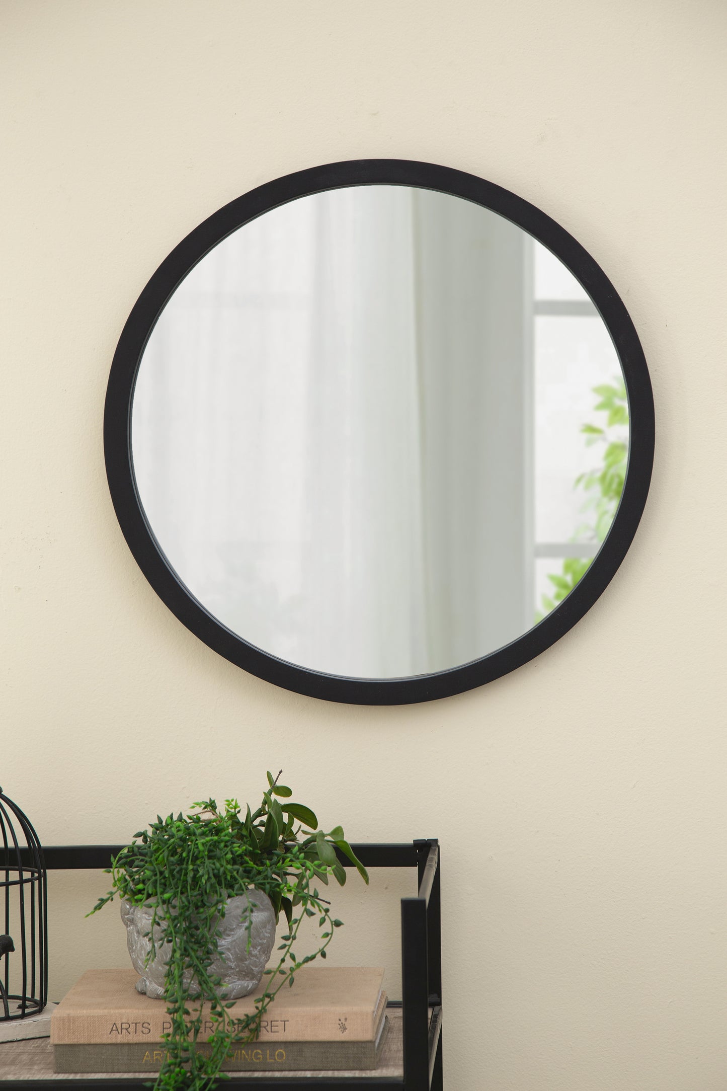 20" x 20" Circle Wall Mirror with Black Wooden Frame