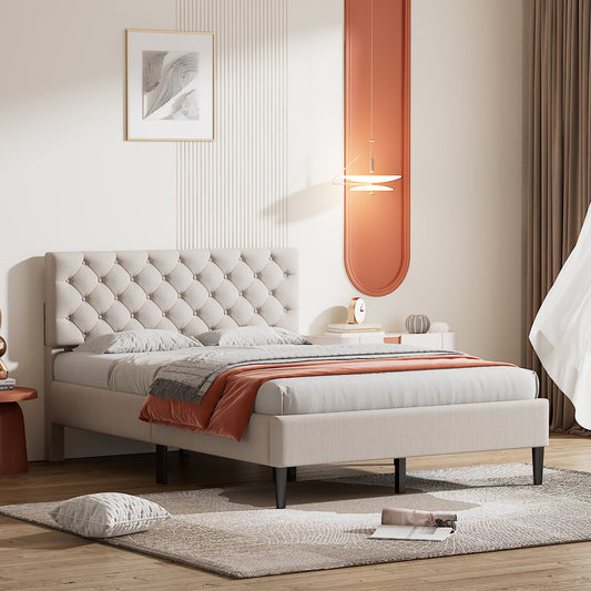 Finn Linen Platform Full Bed (beige)