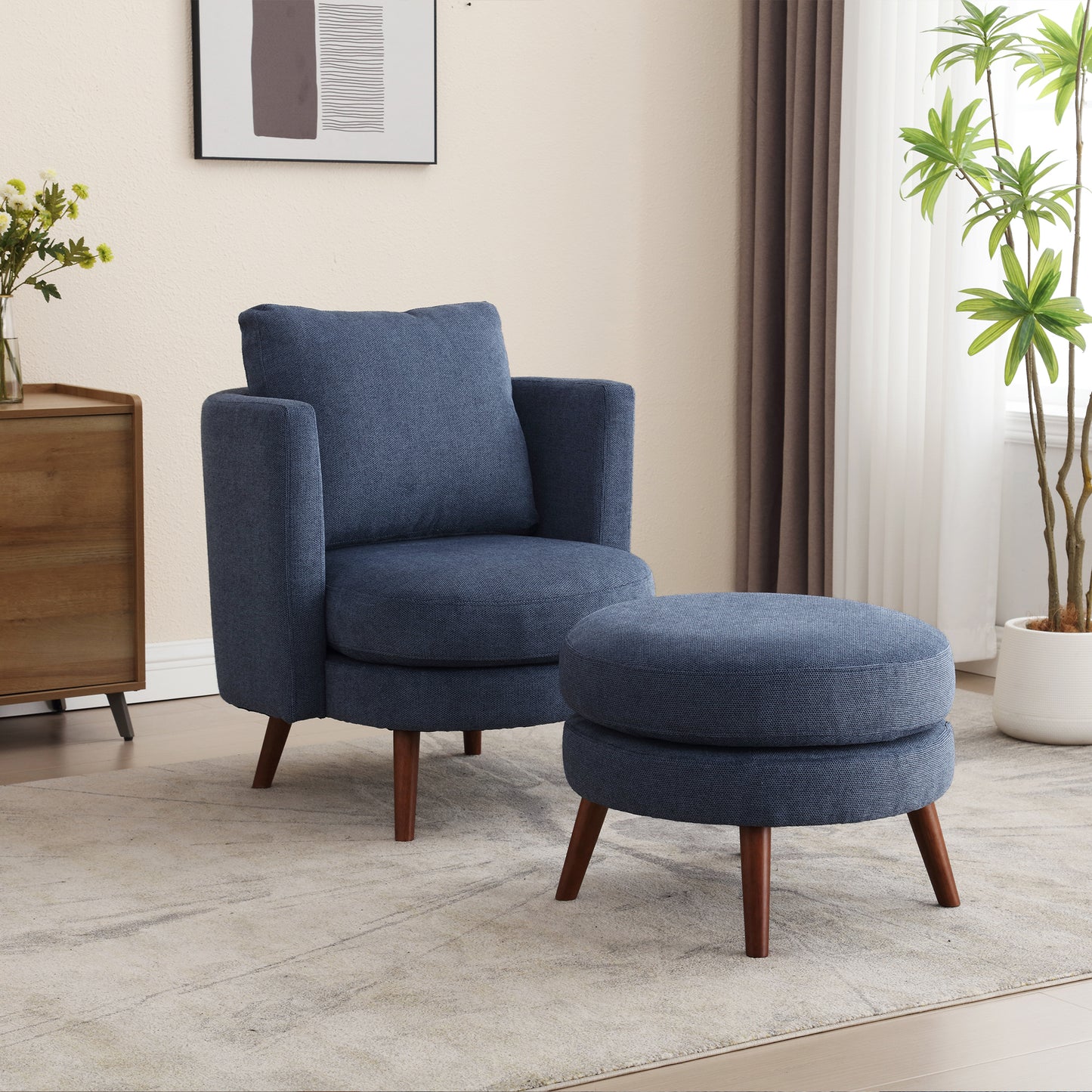 Benson Navy Accent Chair with Ottoman