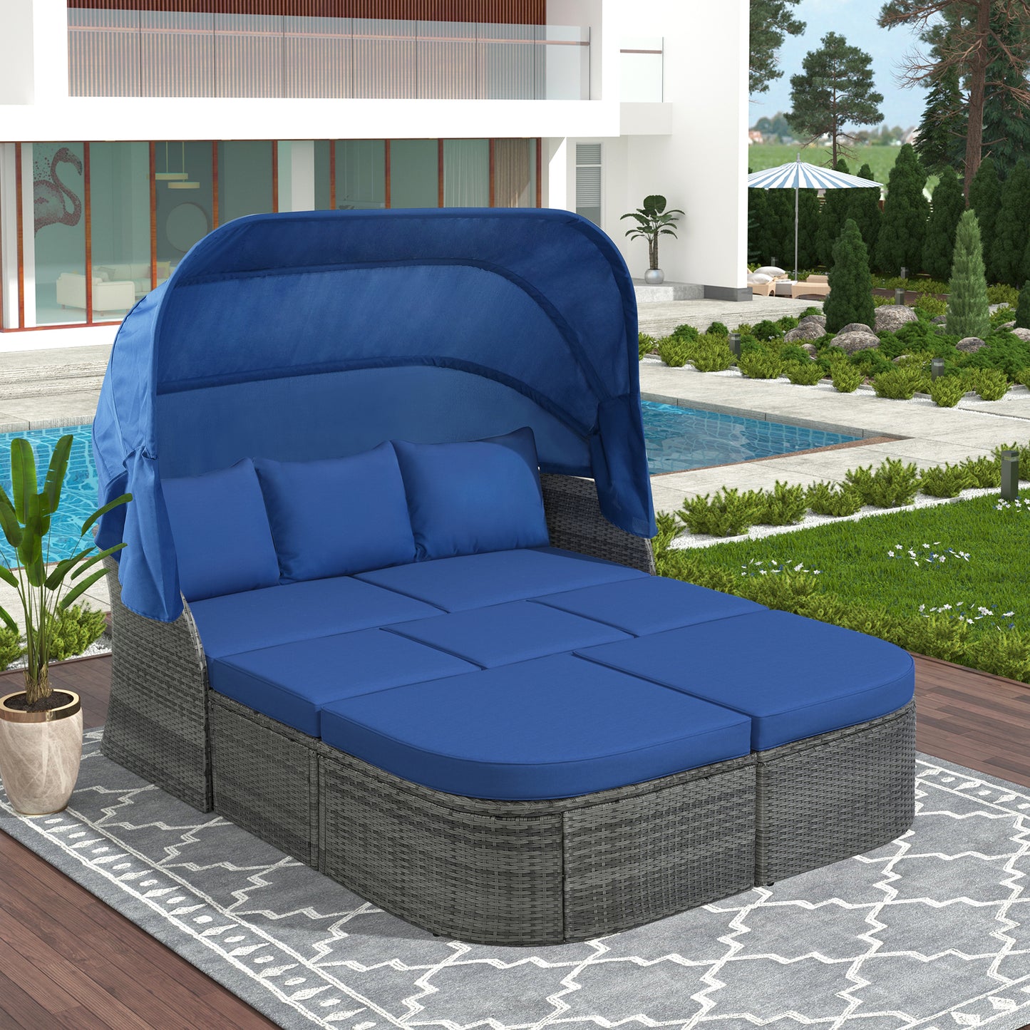 Outdoor Convertible Sunbed (blue)